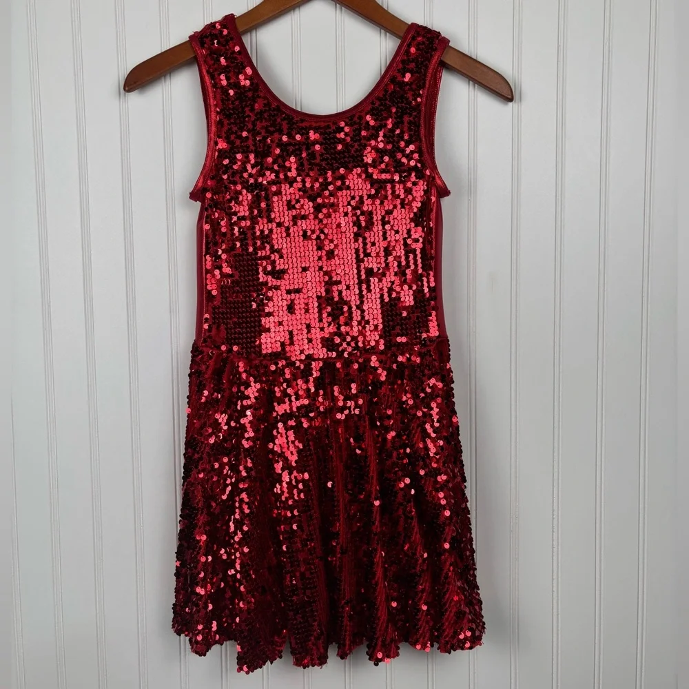 Weissman Girl’s Large Red Sleeveless Sequins Dance Tap Irish Costume Stretch